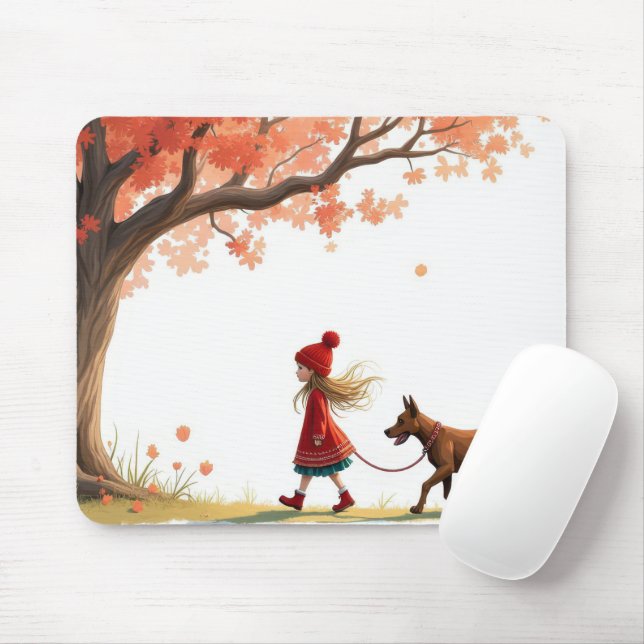 Kleine Mädchen, die ihren großen Hund spazieren ge Mousepad (Mit Mouse)