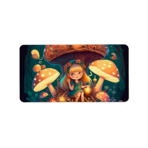 Kleine Mädchen-Elfe unter Pilzen Adressaufkleber