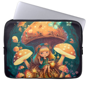 Kleine Mädchen-Elfe unter Pilzen Laptopschutzhülle