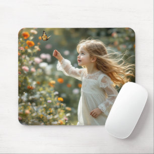 Kleine Mädchen jagen Monarchschmetterling Mousepad