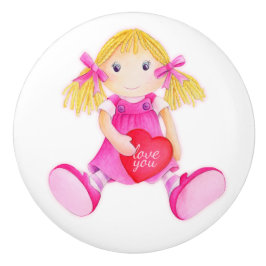 Kleine Mädchen Lappen Puppe Aquarellknöpfe Handgri Keramikknauf