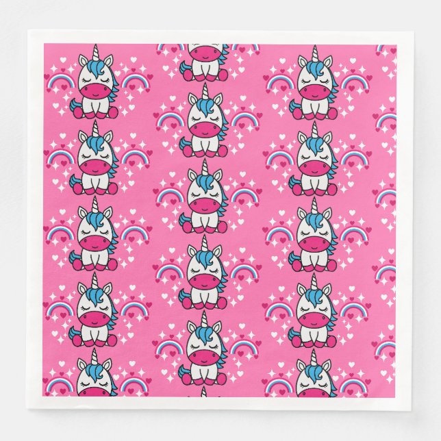 Kleine Mädchen Rosa Rainbow Unicorn Serviette (Vorderseite)