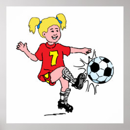 Kleine Mädchen spielen Fußball Poster
