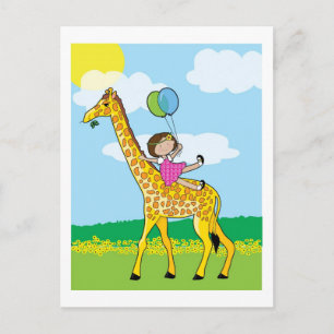 Kleine Mädchen und Giraffe Postkarte