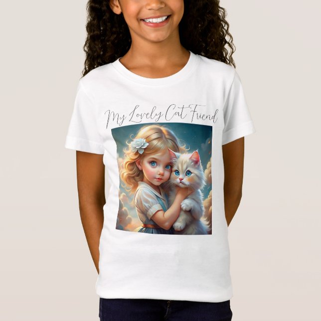 Kleine Mädchen und Niedliche Katzenfreunde T-Shirt (Vorderseite)