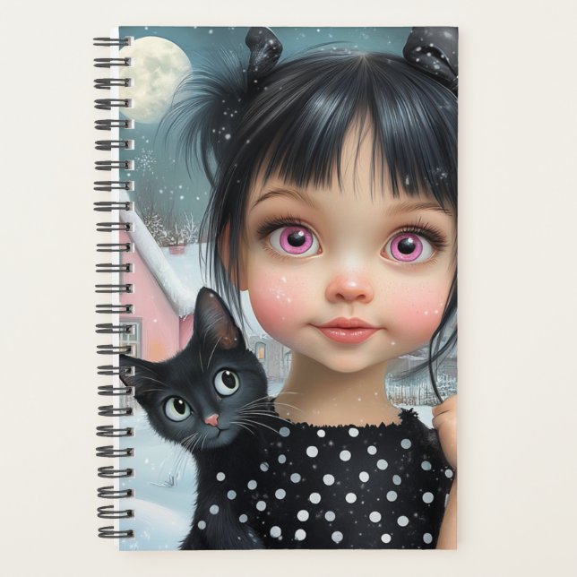 Kleine Mädchen und schwarze Katze Planer (Vorderseite)