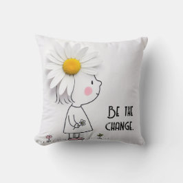 Kleine Mädchen und weiße Blüte mit Zitat Kissen