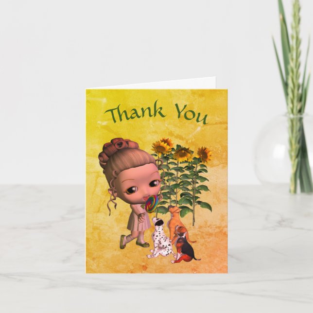 Kleine Mädchen und Welpen Danke Karte (Vorderseite)