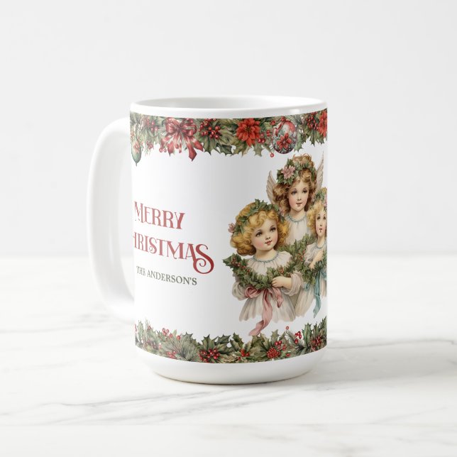 Kleine Mädchen Weihnachten Viktorianische Engel mi Kaffeetasse (Vorderseite Links)