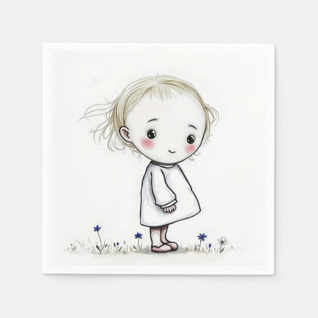 Kleine Mädchenkizze für Wildblumen Serviette (Vorderseite)