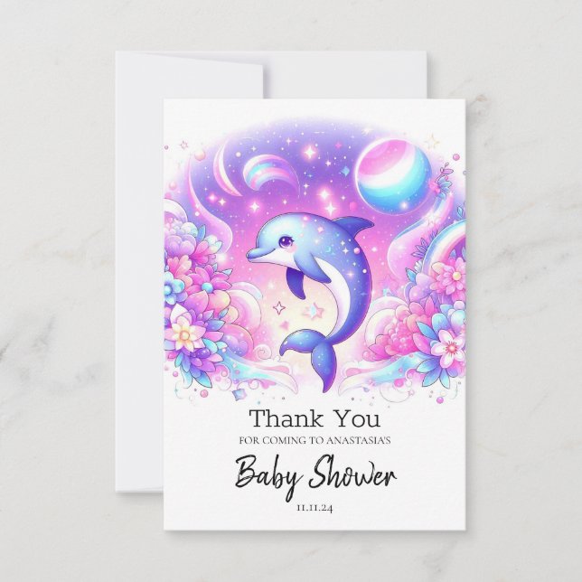 Kleine magische Dolphin-Babydusche Dankeskarte (Vorderseite)