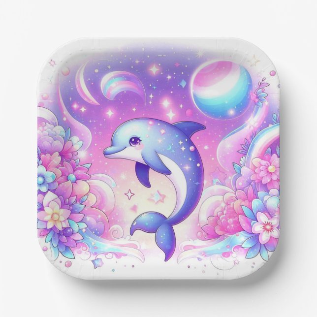 Kleine magische Dolphin-Babydusche Pappteller (Vorderseite)