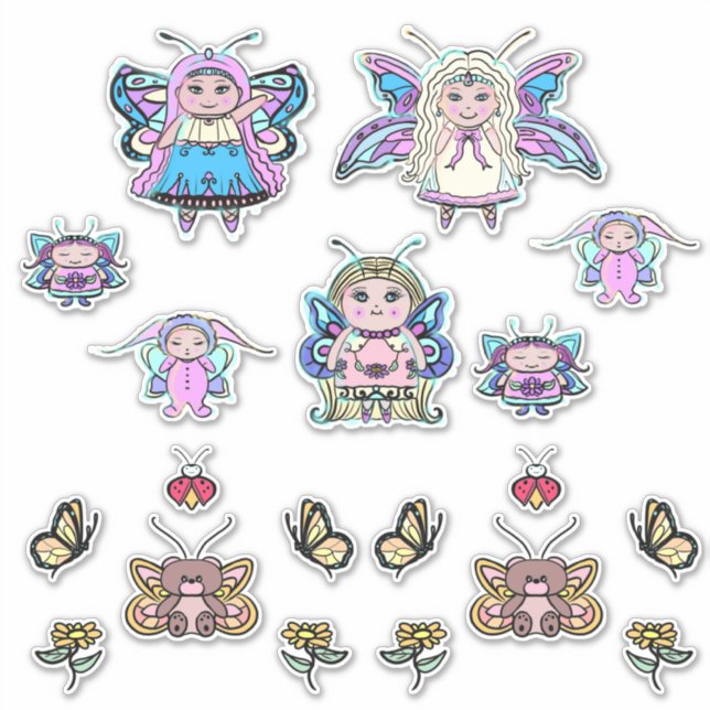 Kleine Märchen Fee Schmetterling Set von Renee Lav Aufkleber (Vorderseite)