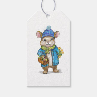 Kleine Maus mit einem Korb von Goodies Geschenkanhänger