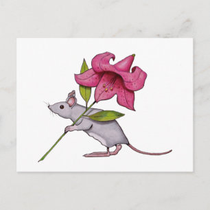 Kleine Maus mit großer Blume: Lüge, Kunst Postkarte