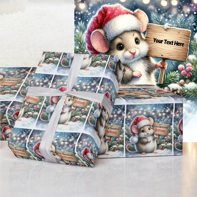 Kleine Maus personalisieren Name Mädchen Weihnacht Geschenkpapier (Von Creator hochgeladen)