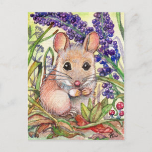 Kleine Maus und violette Blumen Postkarte