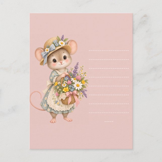Kleine Maus Wildblumenkorb Postkarte (Vorderseite)