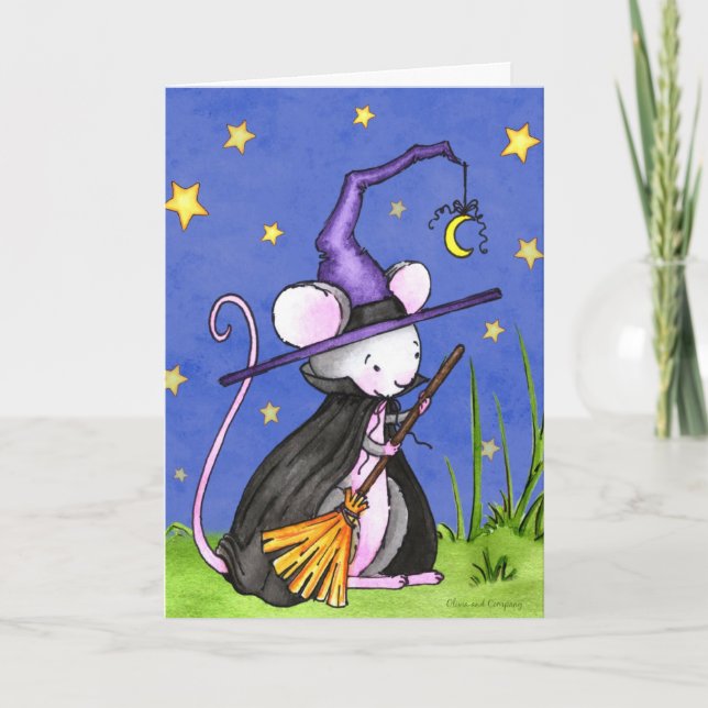 Kleine Mäusehexe Halloween Karte (Vorderseite)