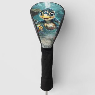 Kleine Meeresschildkröte, die mit ihrer Freundin e Golf Headcover