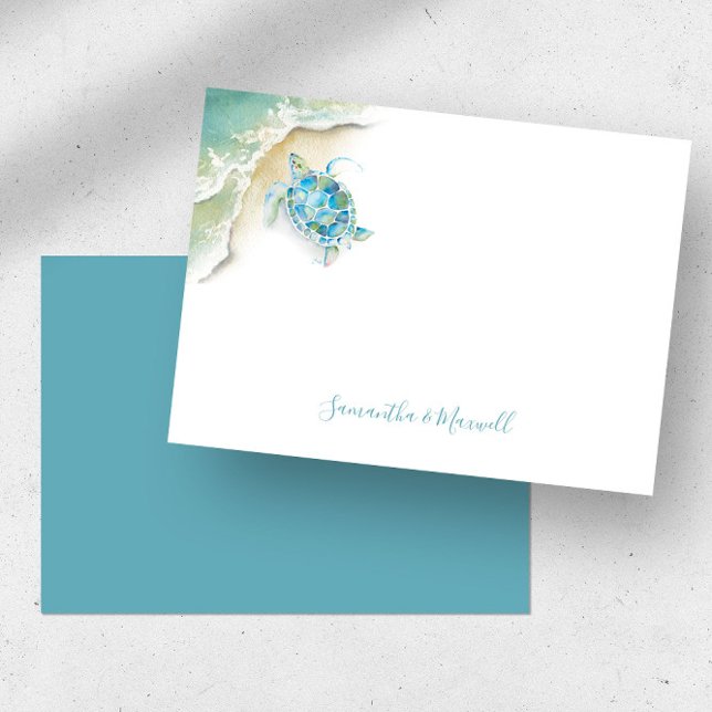 Kleine Meeresschildkröte Personalisierte Aquarellf Mitteilungskarte (Sea turtle notecard features unique watercolor art by Victoria Grigaliunas Do Tell A Belle)