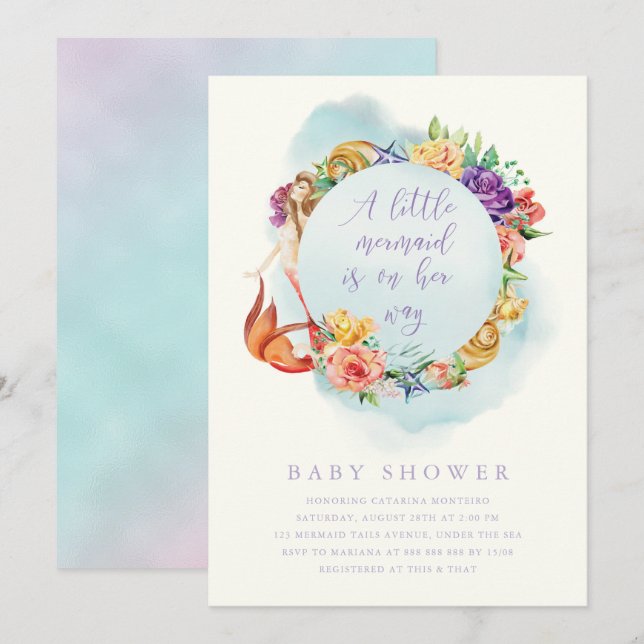 Kleine Meerjungfrau Babydusche Einladung (Vorne/Hinten)
