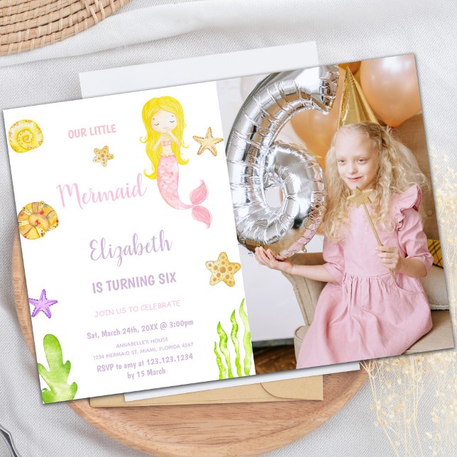 Kleine Meerjungfrau Einladung mit Foto (Little Mermaid Birthday Invitations with photo)