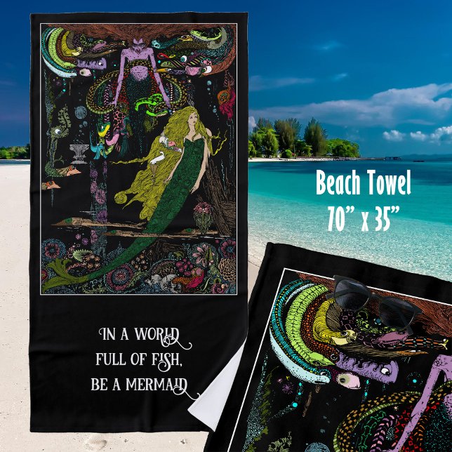 Kleine Meerjungfrau Hexe farbenfroh Strandtuch (Little Mermaid and Sea Witch colorful beach towel.  In a world of fish, be a mermaid.)