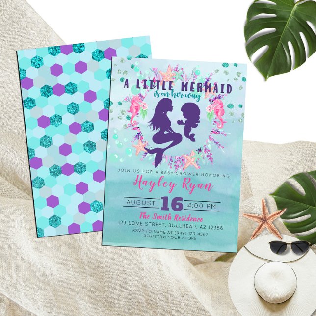 Kleine Meerjungfrau Lila Aquamarine Blumendusche Einladung (Von Creator hochgeladen)