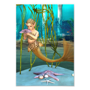 Kleine Meerjungfrau mit Anemone-Blume Fotodruck