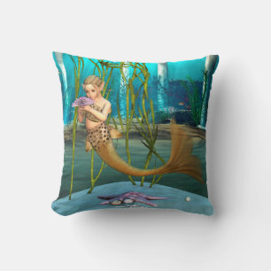 Kleine Meerjungfrau mit Anemone-Blume Kissen
