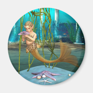 Kleine Meerjungfrau mit Anemone-Blume Magnet