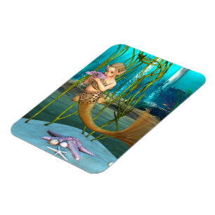 Kleine Meerjungfrau mit Anemone-Blume Magnet