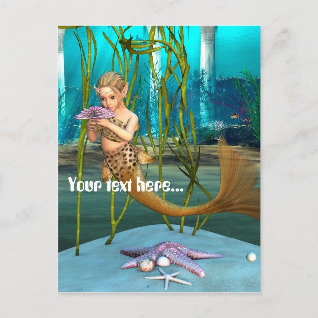 Kleine Meerjungfrau mit Anemone-Blume Postkarte (Vorderseite)
