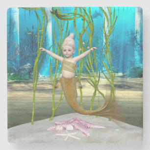 Kleine Meerjungfrau Niedliche Fantasy Mädchen, Bla Steinuntersetzer
