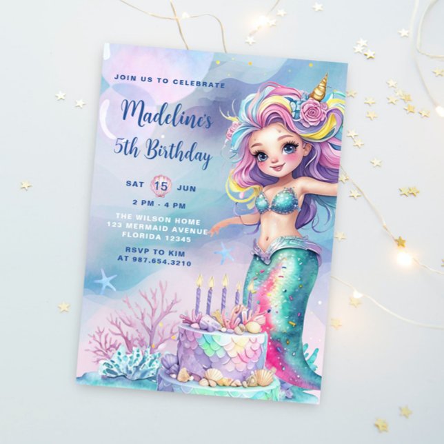 Kleine Meerjungfrau Wasserfarbe unter dem Meer Geb Einladung (Von Creator hochgeladen)