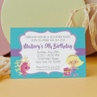 Kleine Meerjungfrau zum Geburtstag, blonde Einladung