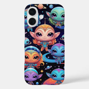 Kleine mehrfarbige Aliens im Weltraum iPhone 16 Hülle