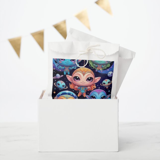 Kleine mehrfarbige Außerirdischen im Weltraum Geschenktütchen (Party)