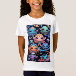 Kleine mehrfarbige Außerirdischen im Weltraum T-Shirt
