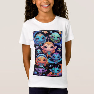Kleine mehrfarbige Außerirdischen im Weltraum T-Shirt