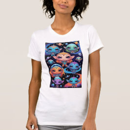 Kleine mehrfarbige Außerirdischen im Weltraum T-Shirt