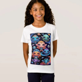 Kleine mehrfarbige Außerirdischen im Weltraum T-Shirt