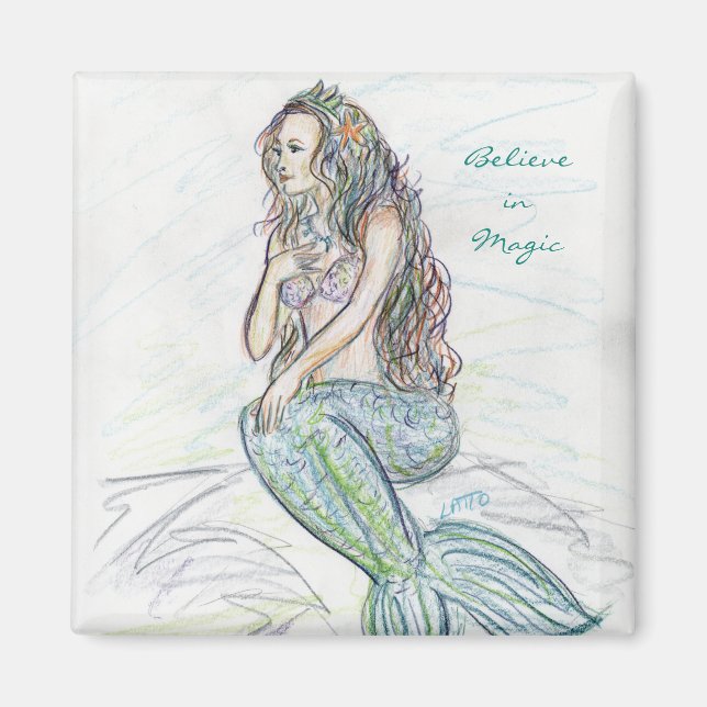 Kleine Mermaid auf Rock Custom Kühlschrank Magnete Magnet (Vorne)
