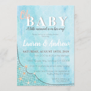 Kleine Mermaid Baby Dusche Blue Aquarell Fisch Einladung