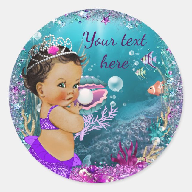 Kleine Mermaid Babyduschkleber Runder Aufkleber (Vorderseite)