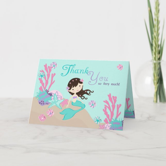 Kleine Mermaid TY Card 2 Brünett Dankeskarte (Vorderseite)