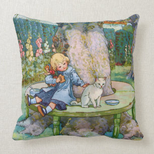 Kleine Miezekatze und Kind von der Mutter Gans Kissen