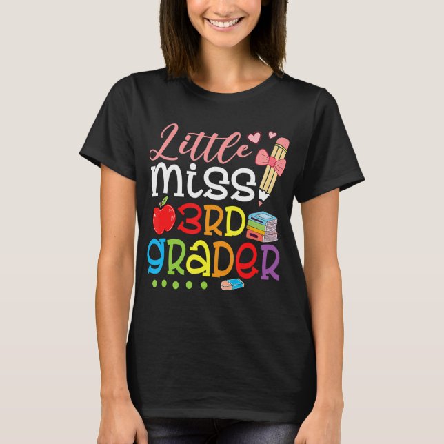 Kleine Miss 3. Klasse zurück zu Schulmädchen Dritt T-Shirt (Vorderseite)