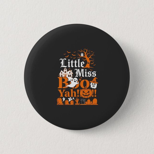 Kleine Miss Boo Yah Halloween-Geist-Kürbis-Flederm Button (Vorderseite)